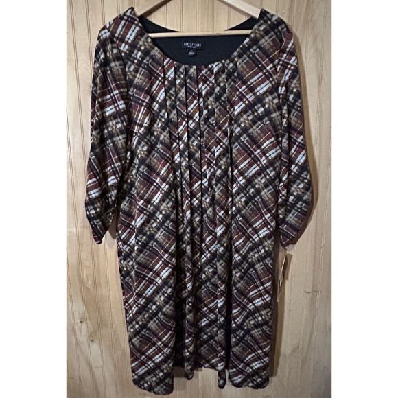 Perceptions New York Rust Plaid Pleated Front Lined Dress Women's Size XL - Picture 1 of 9